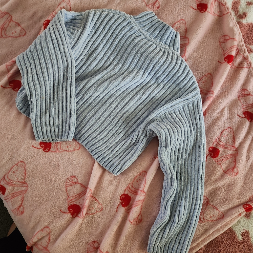 H&M Blue Cowl Neck Sweater with Ribbed Knit